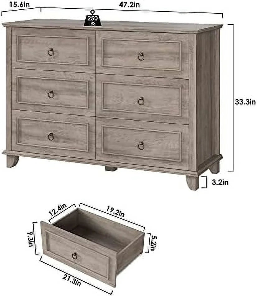 6 Drawer Double Dresser Wood Cabinet A36941