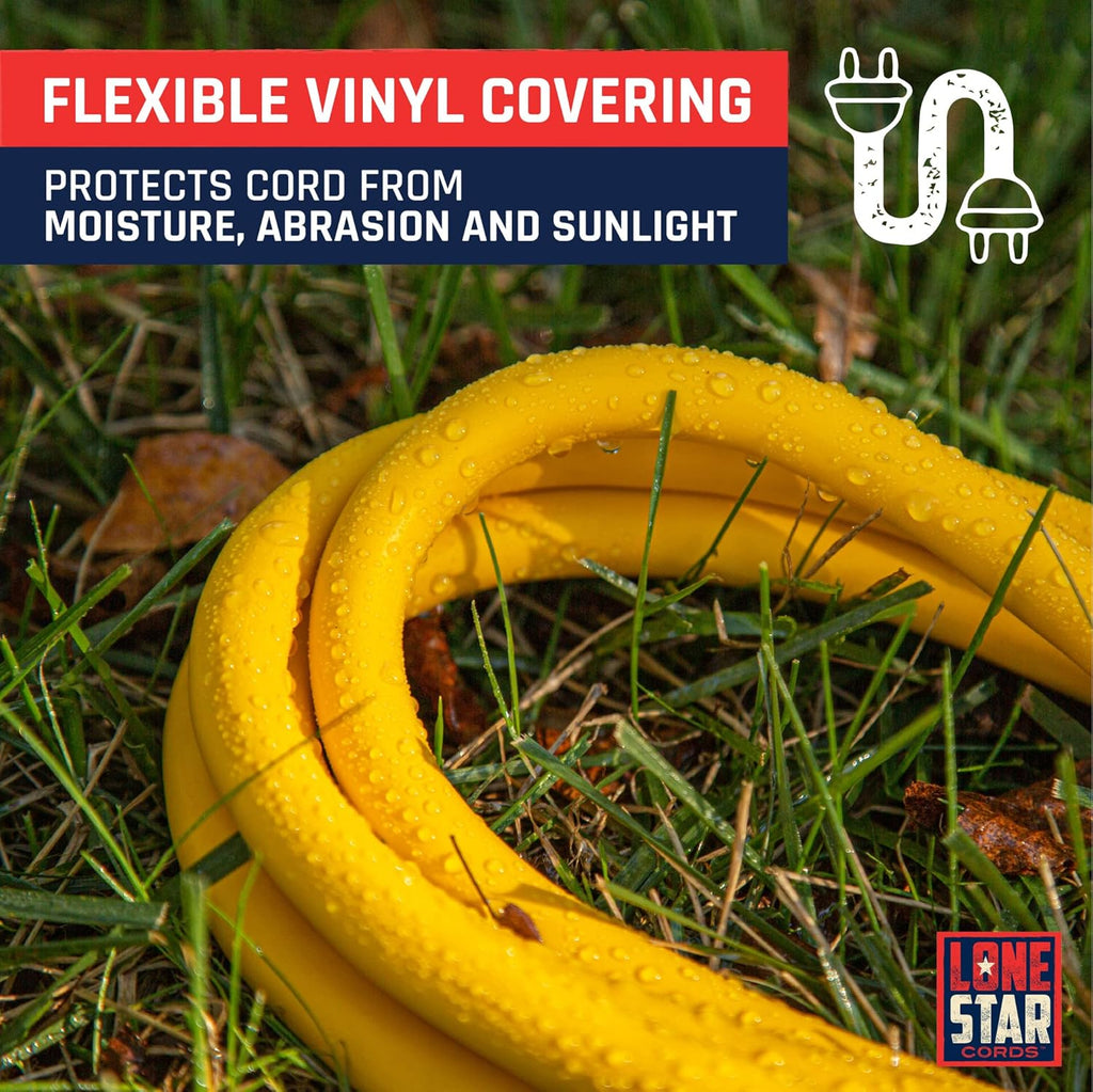 75 Foot 12/3 SJTW Lighted Extension Cord Yellow 3 Prong Grounded Plug 12 Gauge Cable Pack of 2 V819732