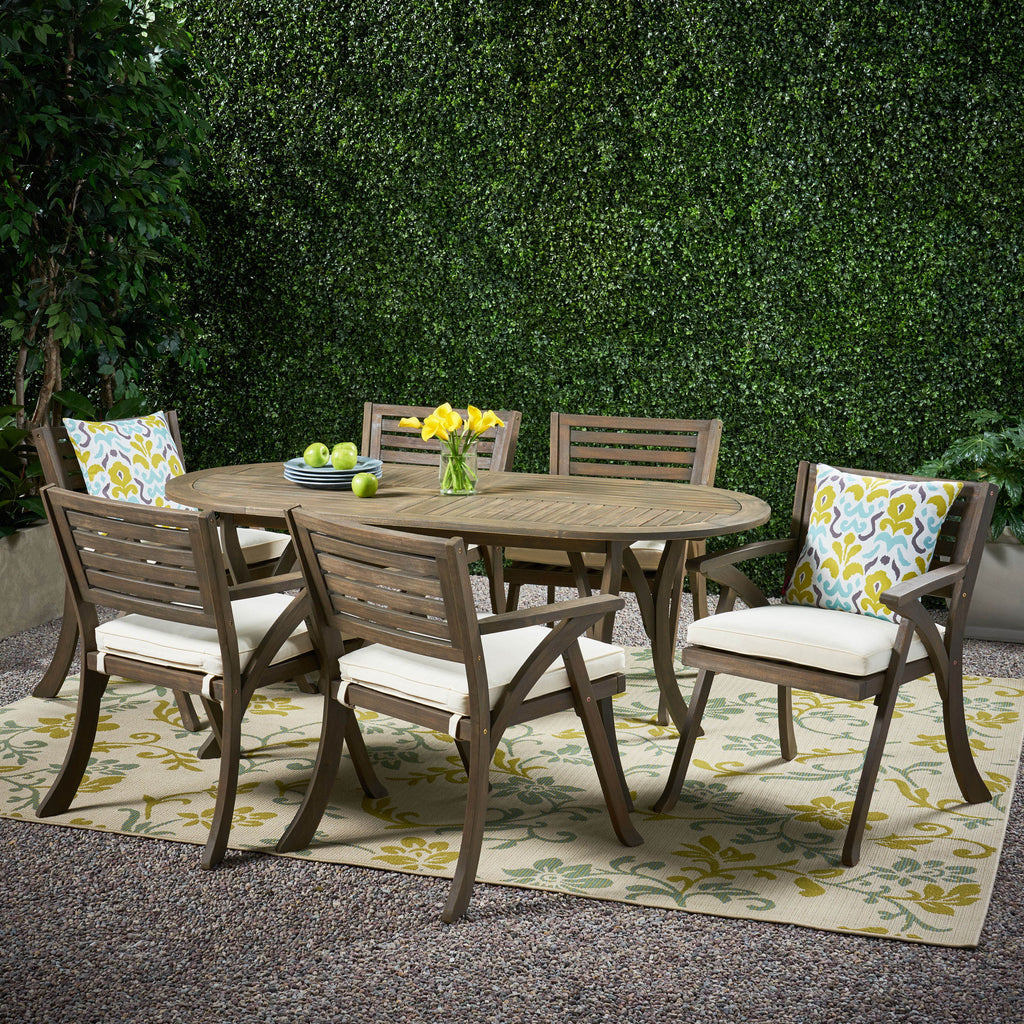 Acacia Wood 7 Piece Dining Set with Cushion C495602