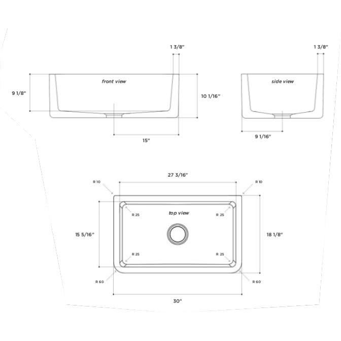 30x22 Reversible Fireclay Farmhouse Sink U825