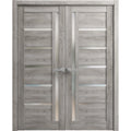 Solid French Double Doors 56 x 84 inches with Frosted Glass Wood Frame C131