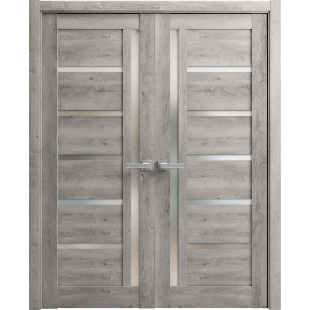 Solid French Double Doors 56 x 84 inches with Frosted Glass Wood Frame C131