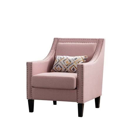 Pink Linen Accent Armchair with Solid Wood Legs H601268