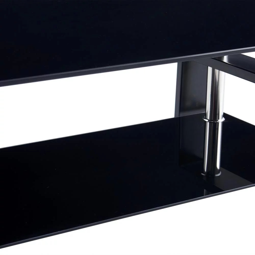 Rectangle Glass Coffee Table with Lower Shelf Metal Legs H885