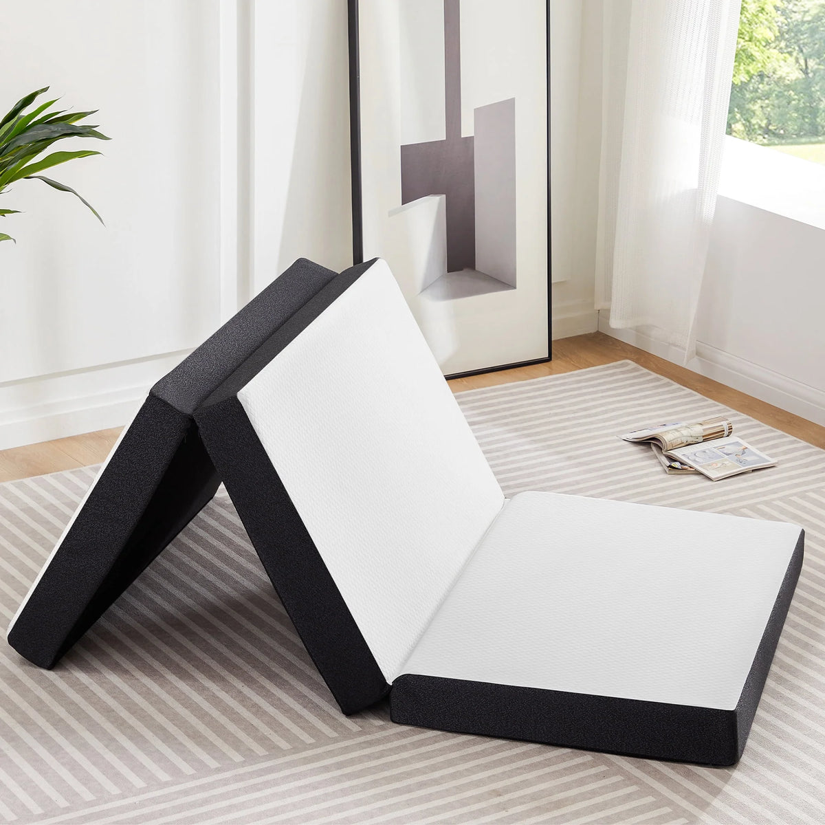 4 inch Tri-fold Memory Foam Mattress Topper with Washable Cover U68402