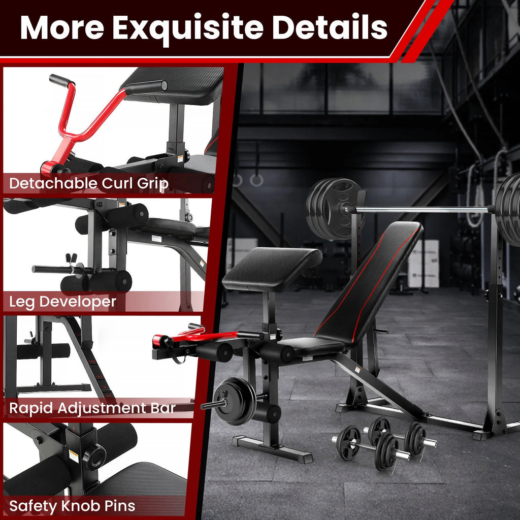 900LBS Adjustable Weight Bench with Barbell Rack N73161