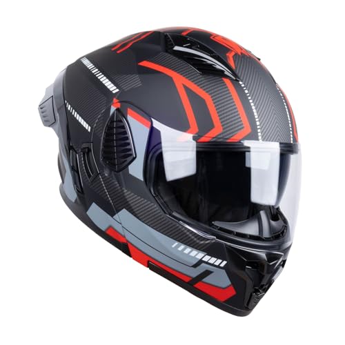 Matt Black Red Full Face Modular Motorcycle Helmet P680