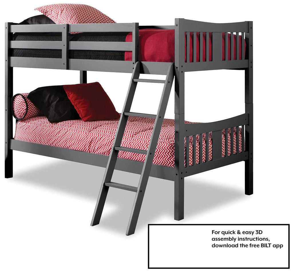 Gray Solid Hardwood Twin Over Twin Bunk Bed D7986