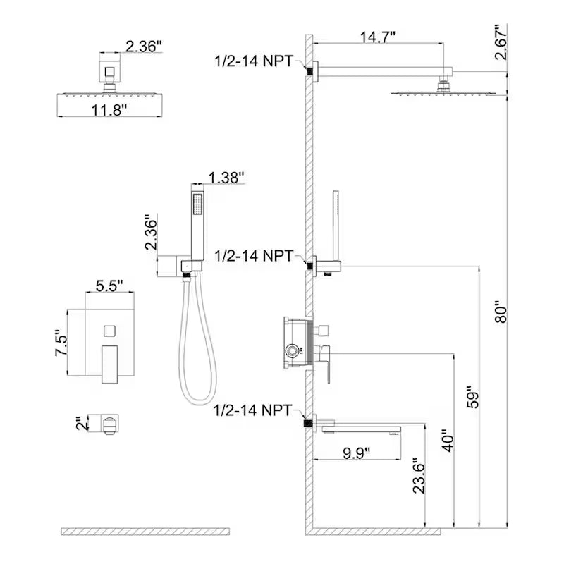 3-Spray Hand Shower Tub and Shower Faucet with 12 in. Rain Shower Head in Matte Black E7374