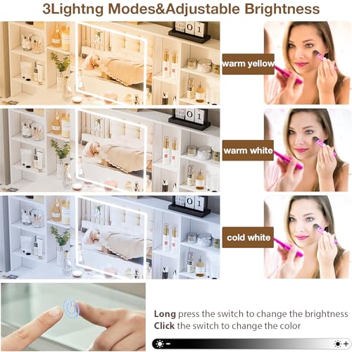 Large White Makeup Vanity Desk with Lighted Mirror and Power Outlet U551