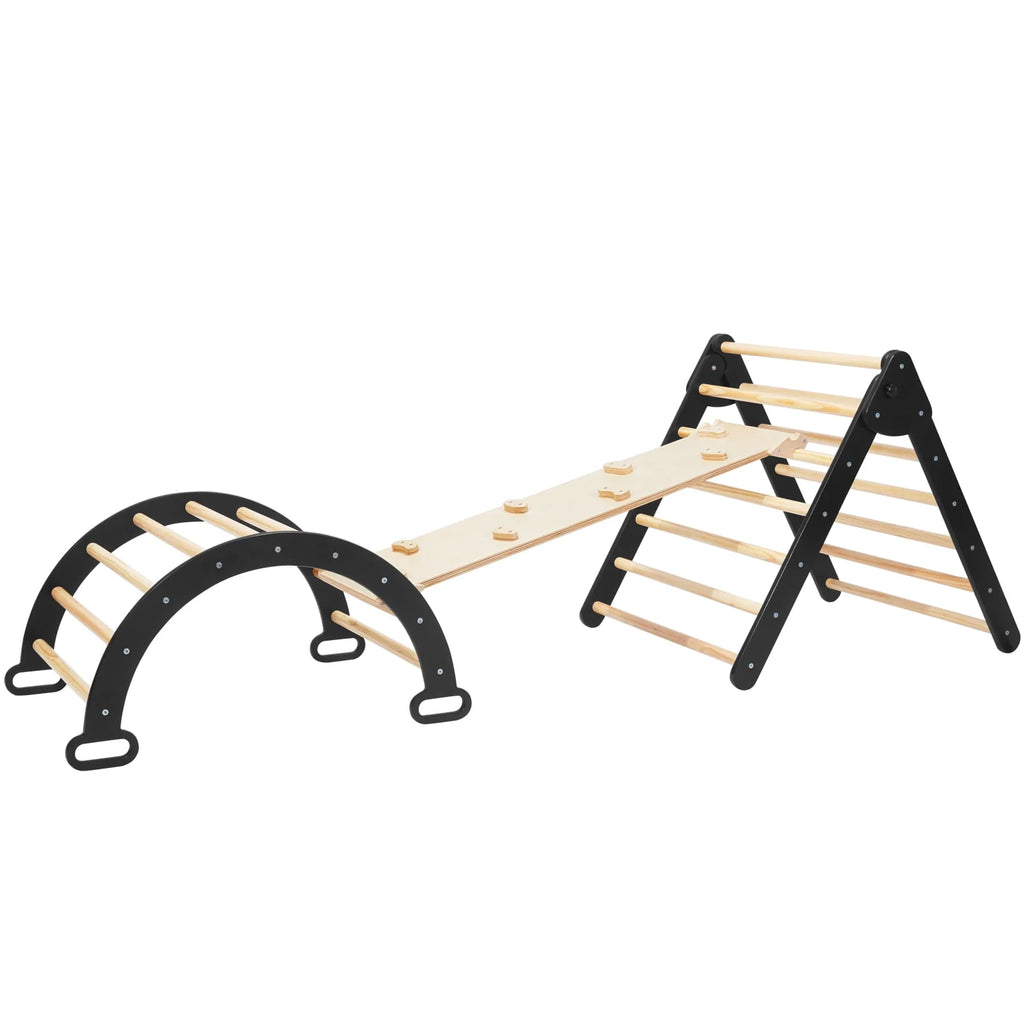 Foldable Wooden Climbing Triangle Arch with Ramp and Slide Y556