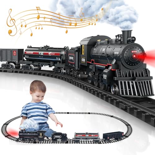 Remote Control Train Set with Track, Lighting, Rechargeable Battery, Smoke, Whistle & Lights Z6123