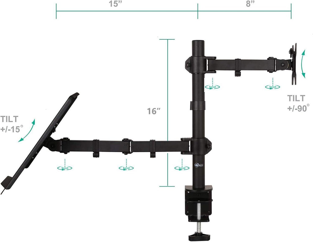 Single LCD Monitor Desk Mount with Extra Laptop Tray, Black, Pack of 2 T7845