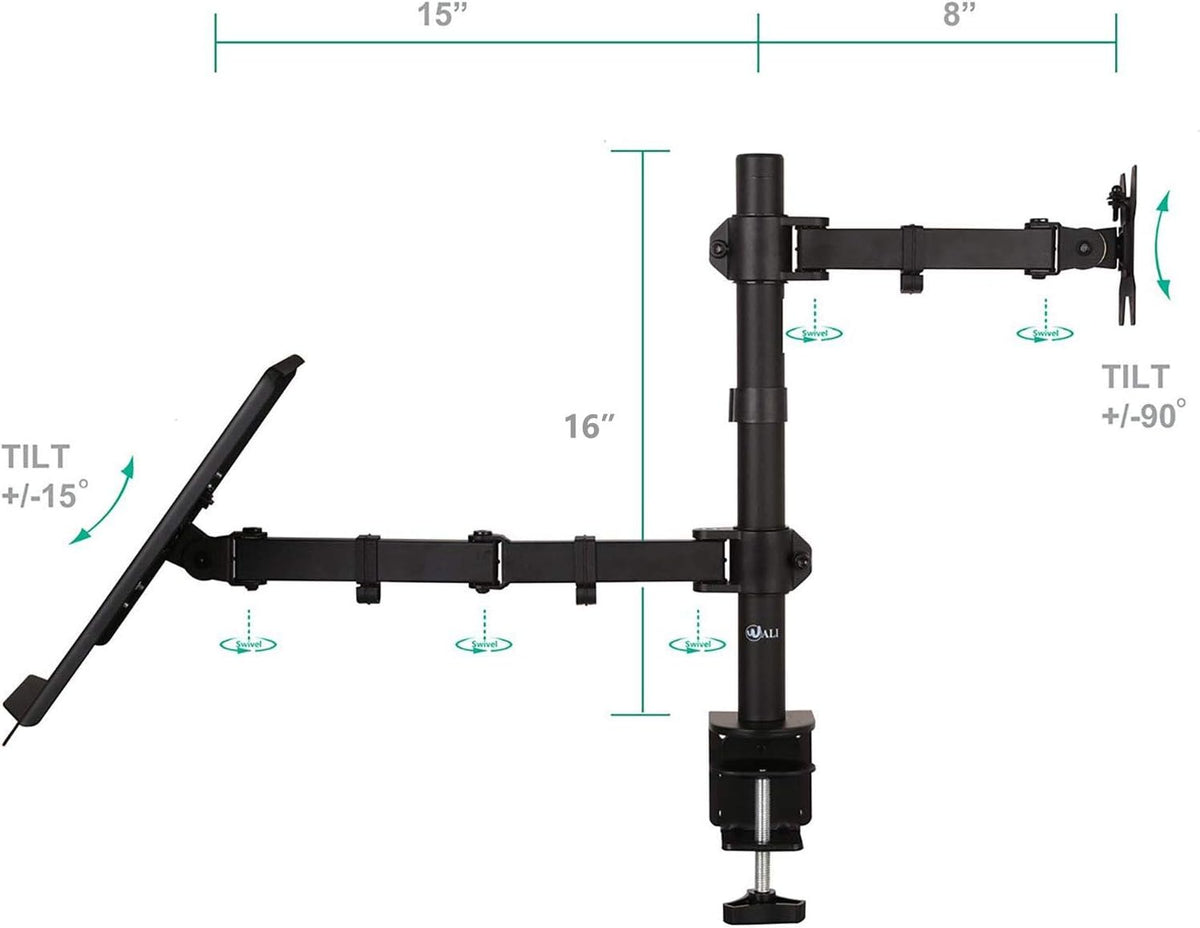 Single LCD Monitor Desk Mount with Extra Laptop Tray, Black, Pack of 2 T7845