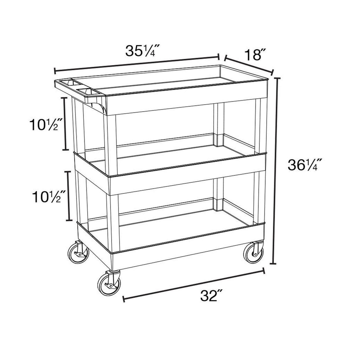 Black 3 Shelves Tub Cart F535