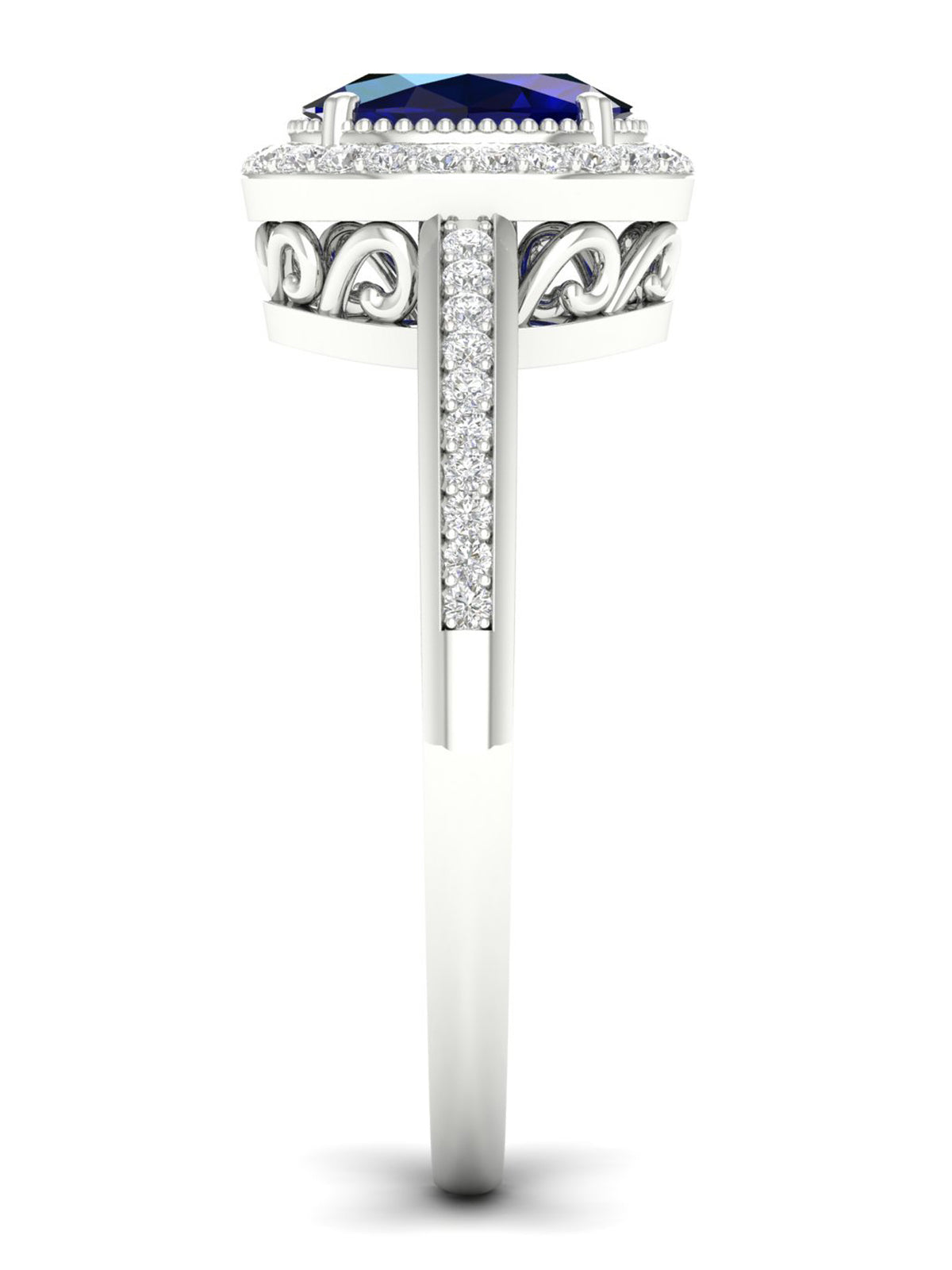10K White Gold Oval Cut Blue Sapphire Diamond Halo Ring W6465