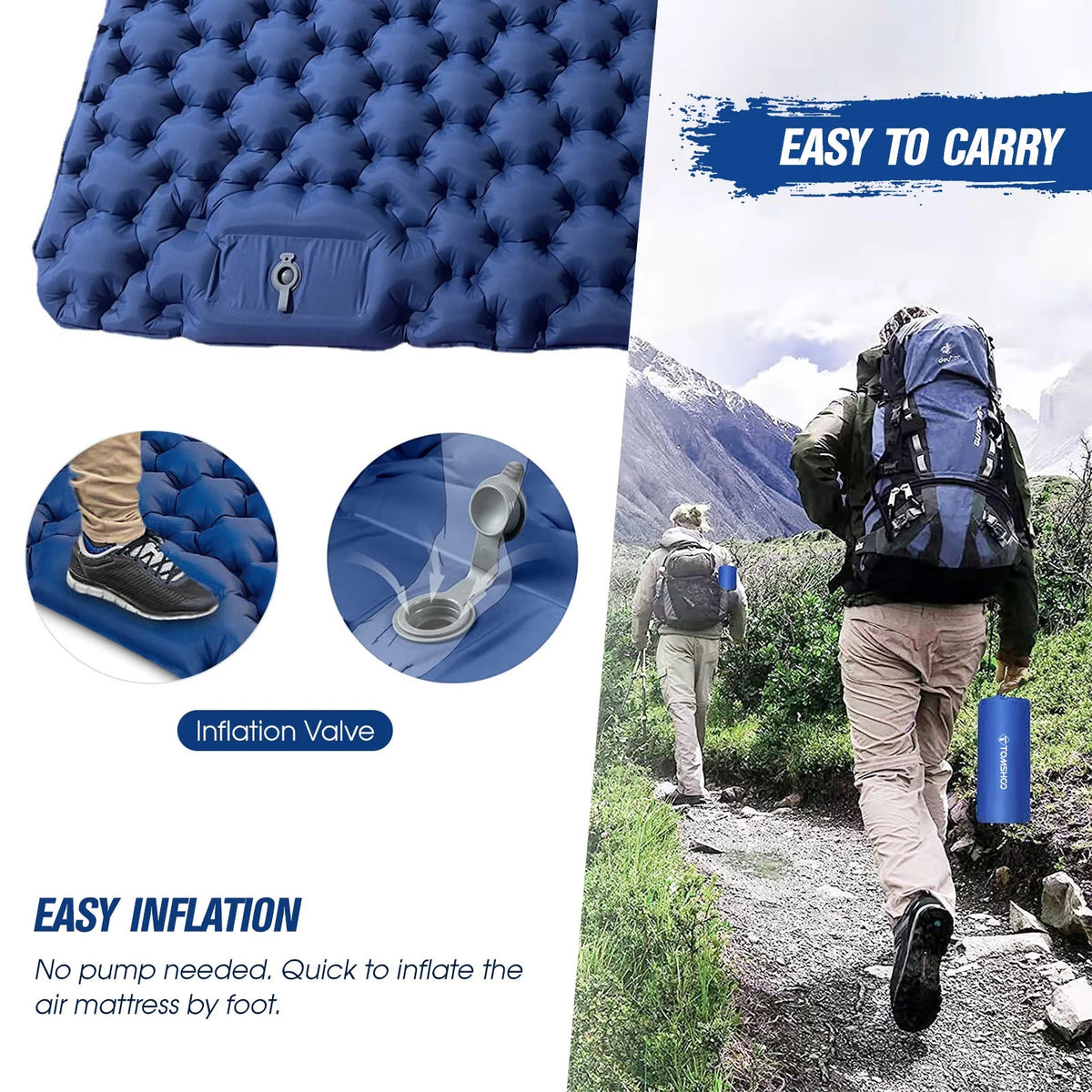 Lightweight Backpacking Sleeping Pad with Air Pillow J931