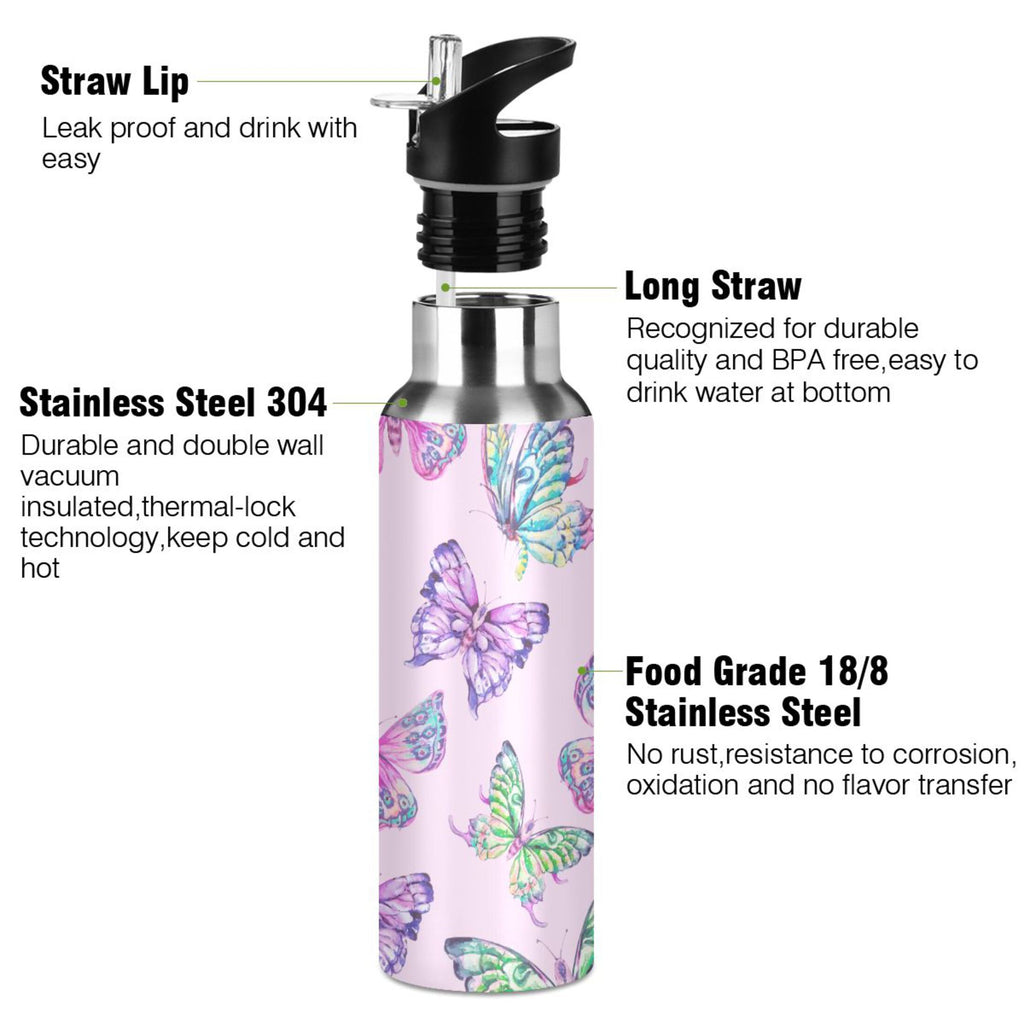 Pink Stainless Steel Insulated Water Bottle with Straw Lid B36855