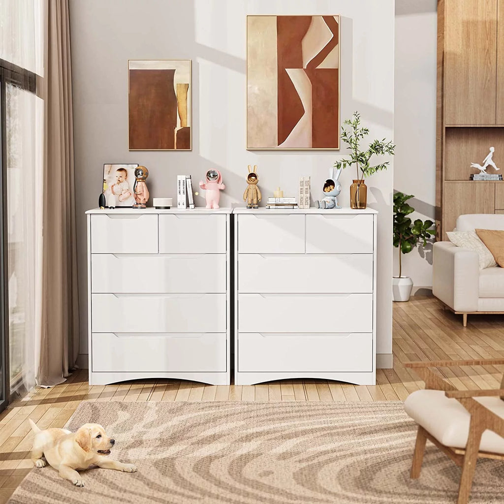 White 5 Drawer Wood Dresser T77652