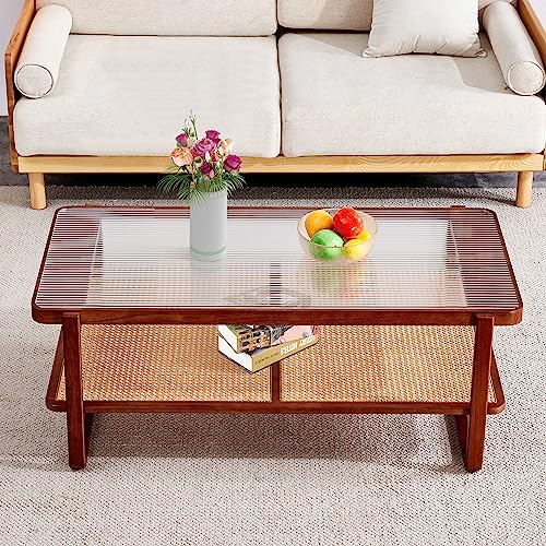 Rattan Coffee Table with Tempered Glass Top B351525