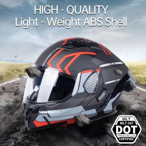 Matt Black Red Full Face Modular Motorcycle Helmet P680