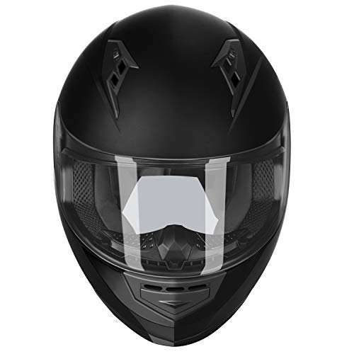Compact Motorcycle Helmet - Matte Black, Large - Full Face w/ Tinted Visor T199