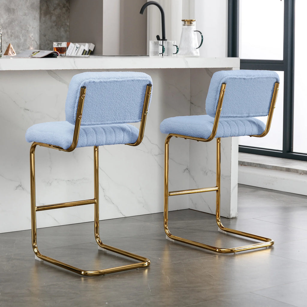 Blue Boucle Upholstered Bar Stools Set of 2 L67869