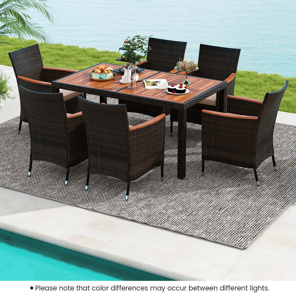 7 Pieces Outdoor Wicker Dining Set with Acacia Wood Table A537885