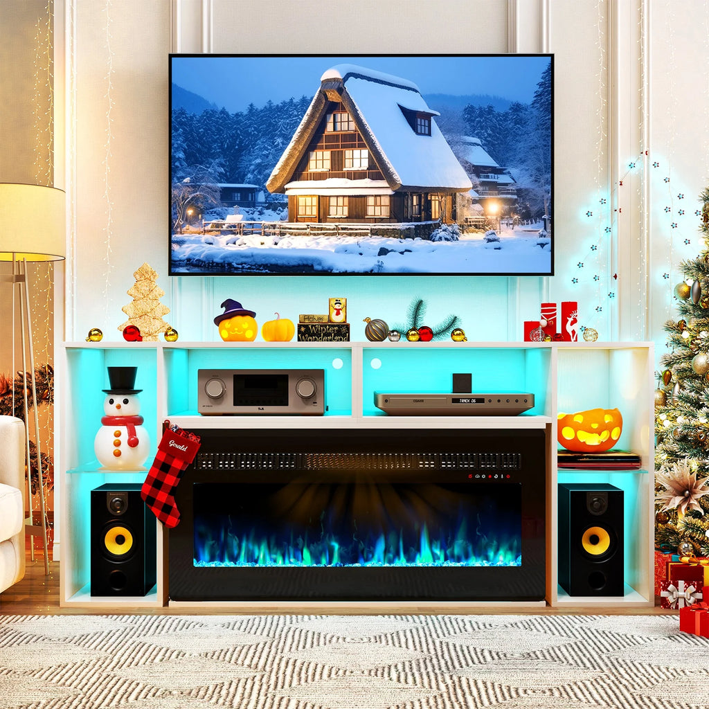 White Entertainment Center with Electric Fireplace and 42 Fireplace X489137