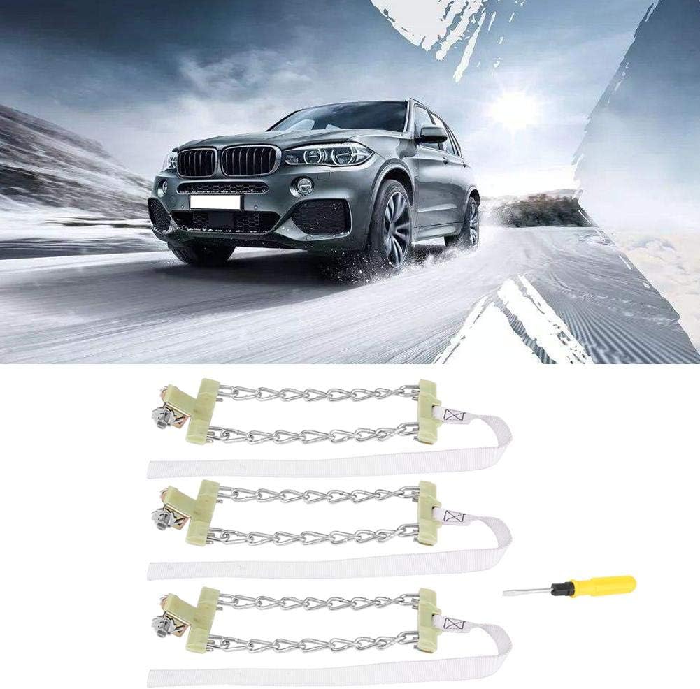 3pcs Steel Tire Anti-Skid Snow Chain for Car Truck SUV Winter (L) Pack of 2 R7657
