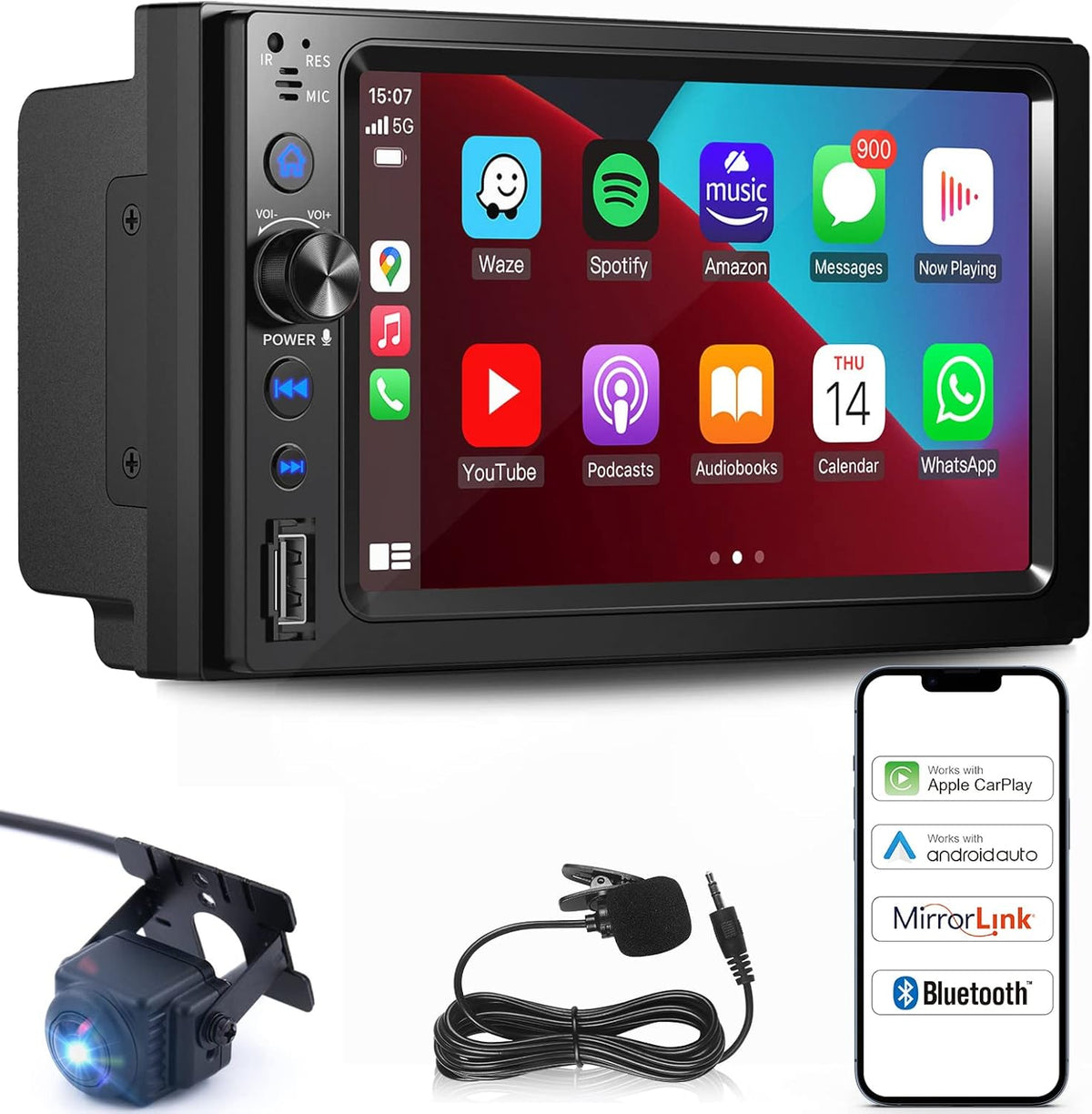 7'' Touch Screen Car Stereo with Wireless Carplay, Android Auto, Back Cam H9505