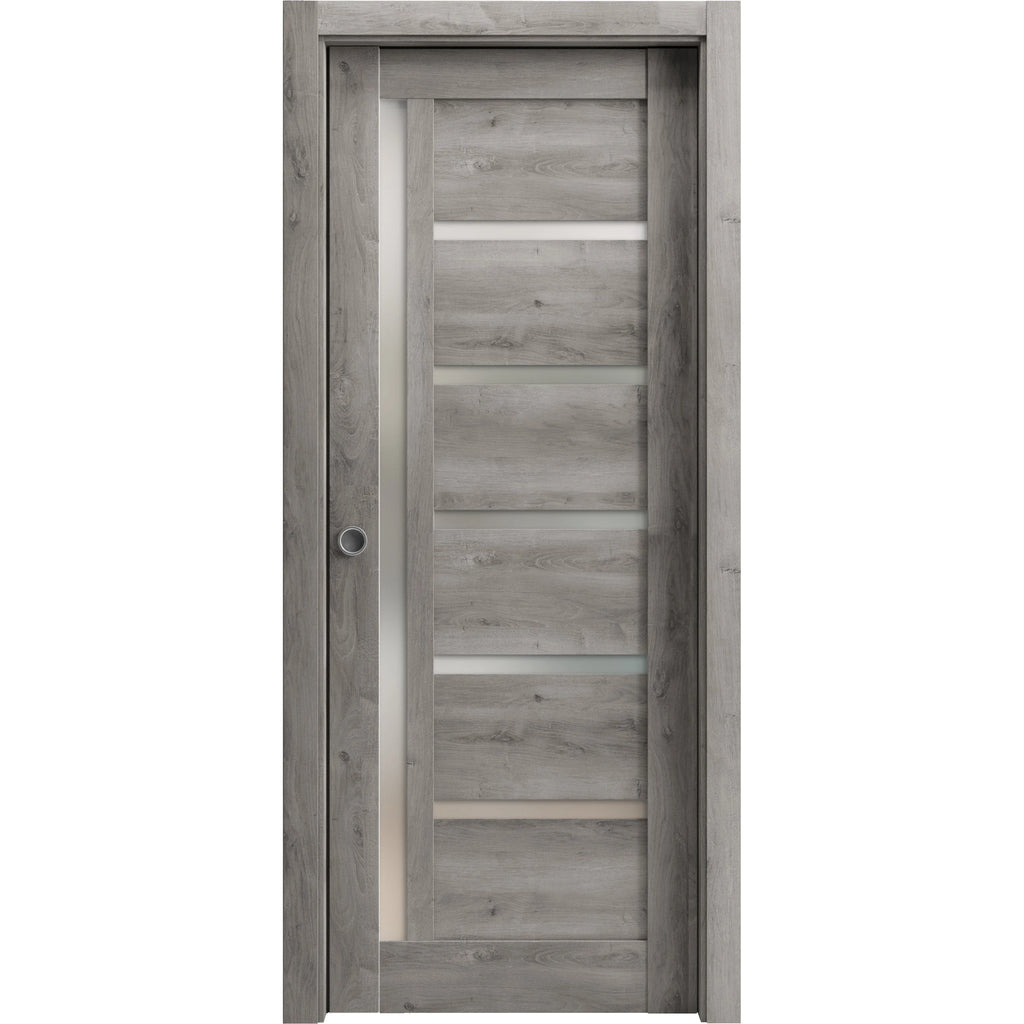 Sliding French Pocket Door 24 x 84 inches with Frosted Glass Solid Wood Interior Door X8787