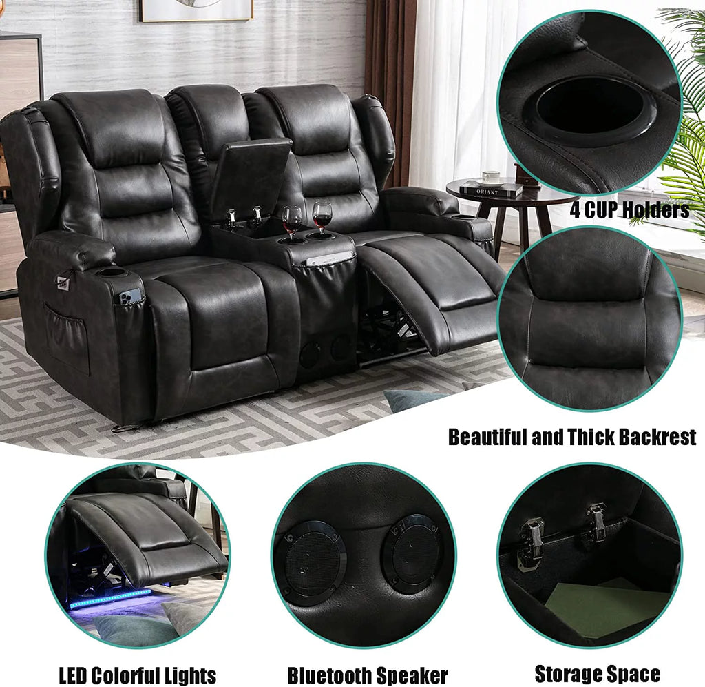 Electric Power Recline Sofa with Console T7639