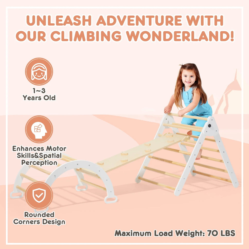 Foldable Wooden Climbing Triangle Arch with Ramp and Slide Y556