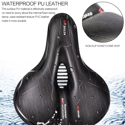 Wide Bicycle Saddle Seat with Dual Shock Absorbing Ball, Thickened Memory Foam, Waterproof E7284