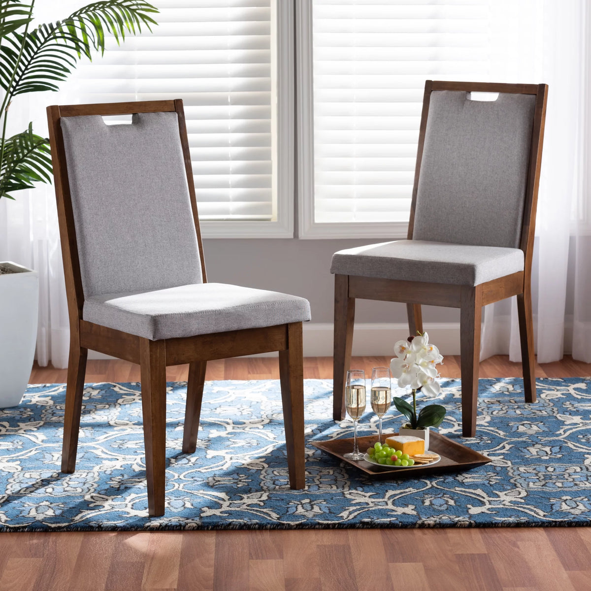 Set of 2 Grey and Walnut Brown Dining Chair A122498