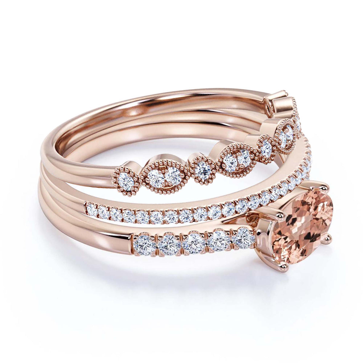 2.50 Carat Oval Cut Morganite And Diamond Moissanite Engagement Ring in 10k Solid Rose Gold I91455