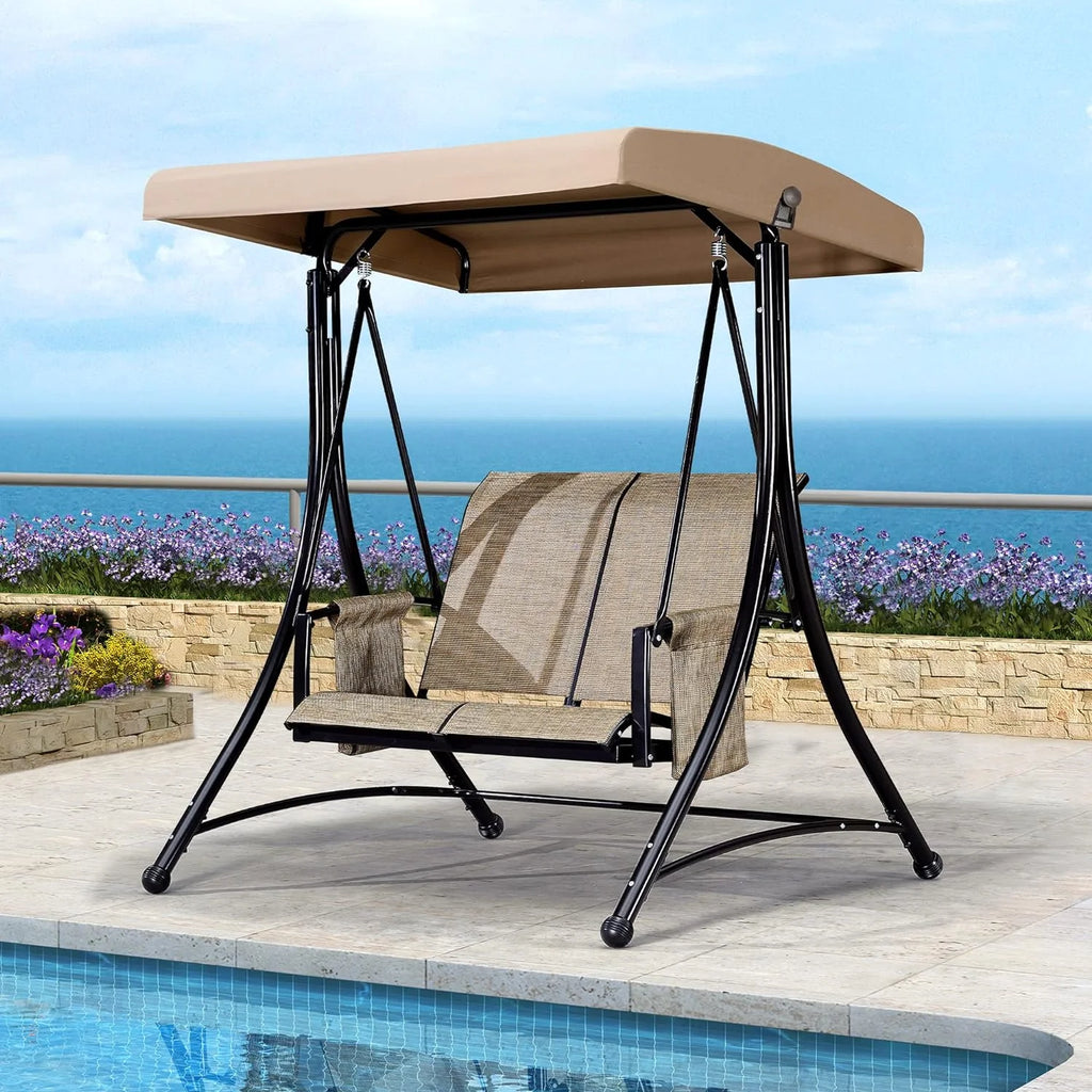 Beige 2-Seat Outdoor Patio Swing with Steel Frame Z958519