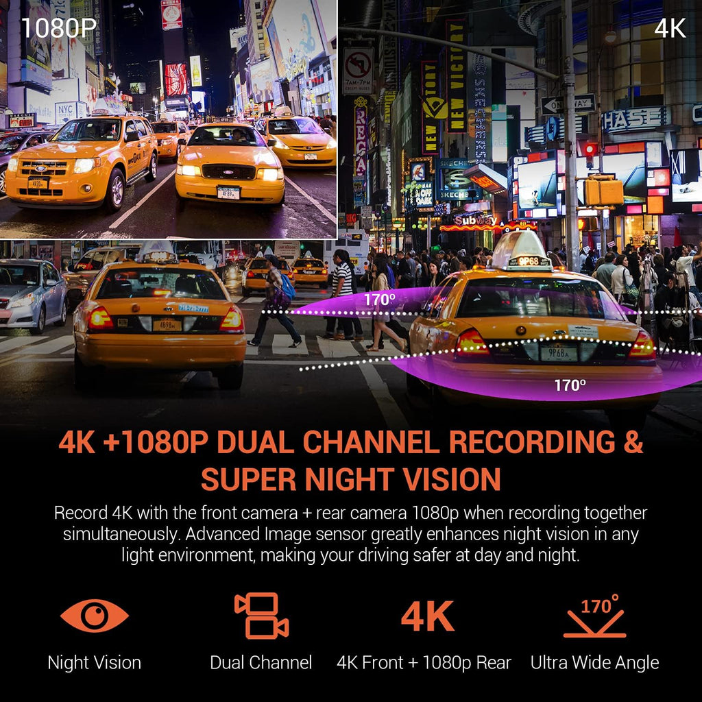 2.4" LCD FHD 1080p 170 Degree Wide Angle Dual Channel Dash Cam with Rear Camera C360171
