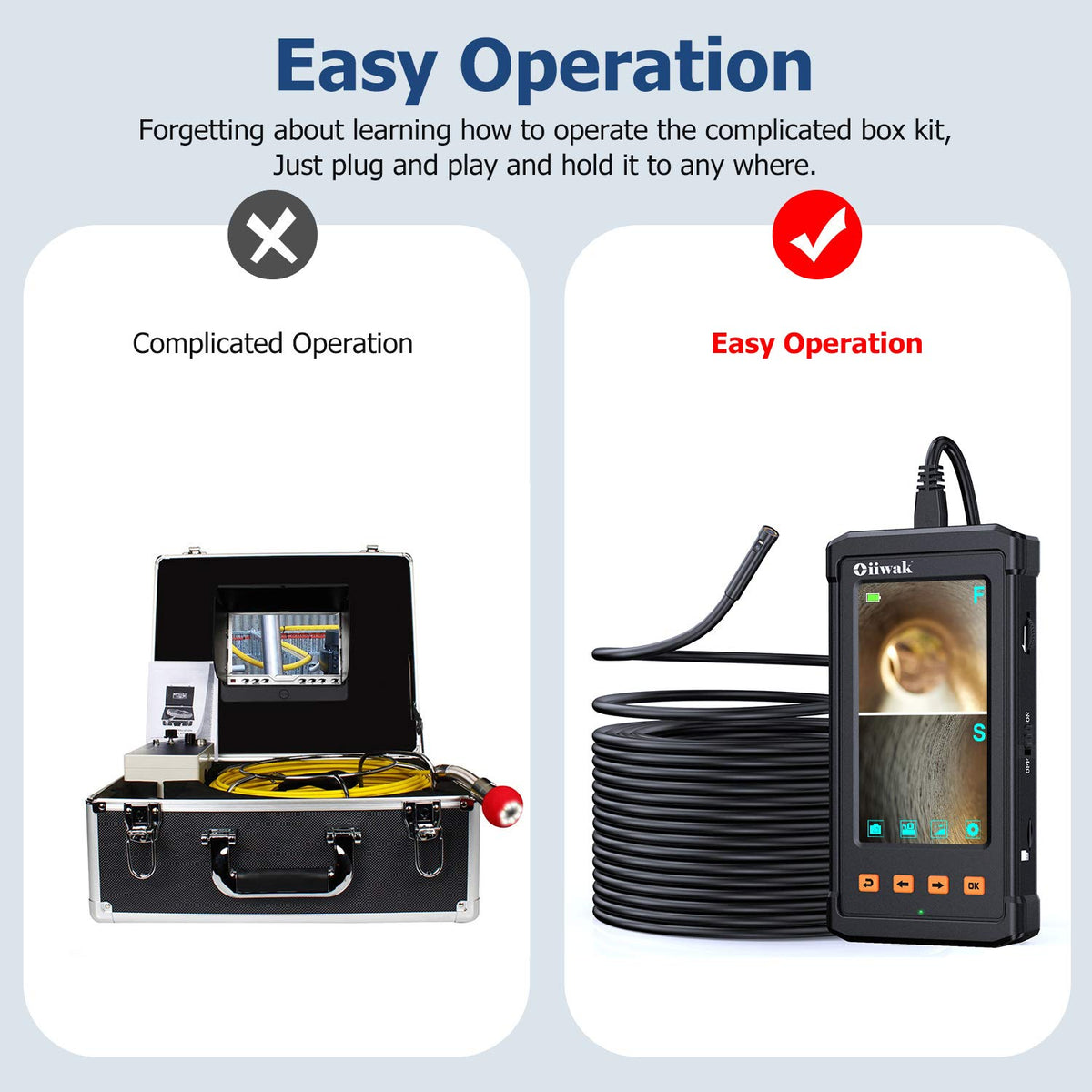 50FT Dual-Screen Borescope Camera with Light IP68 Waterproof N351184