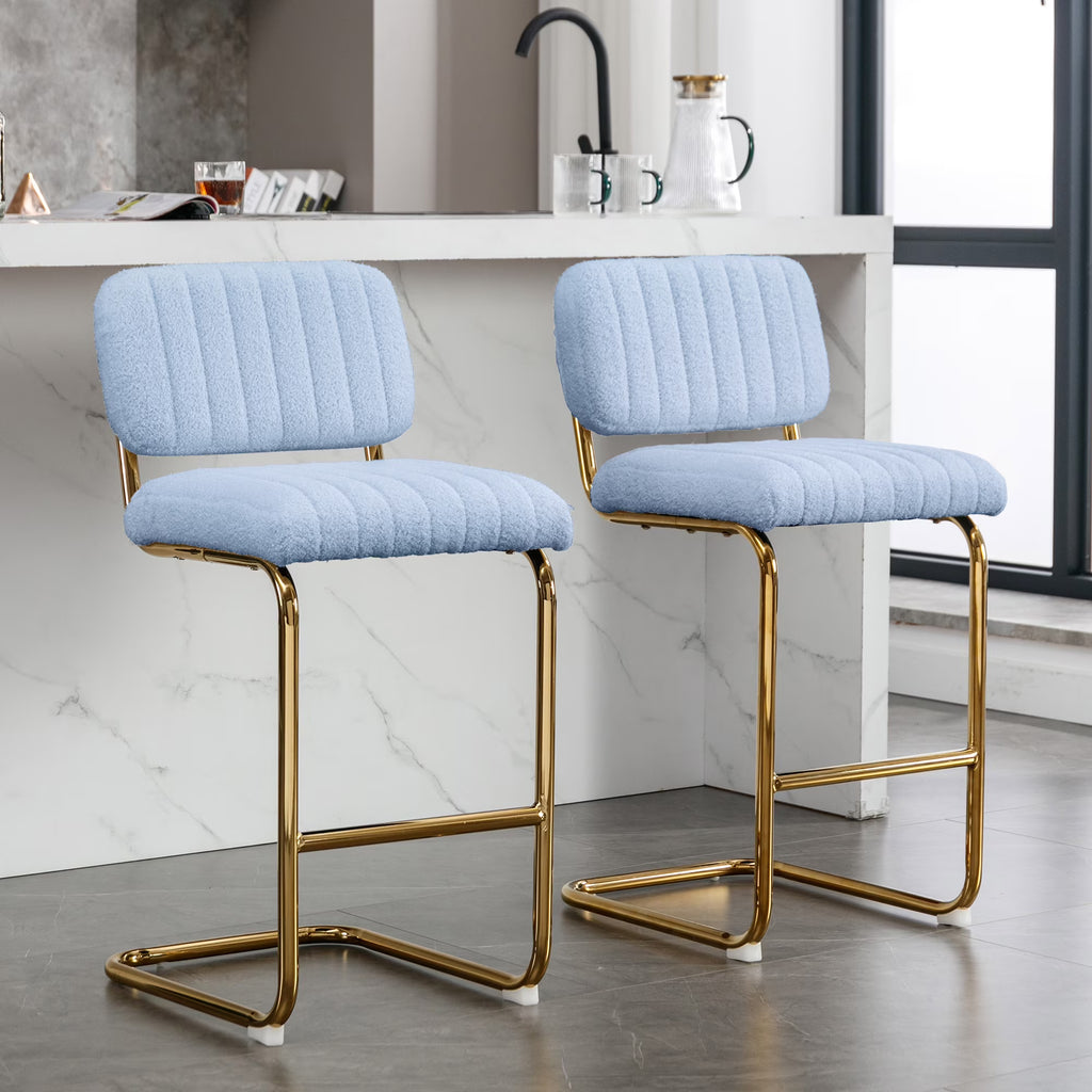Blue Boucle Upholstered Bar Stools Set of 2 L67869