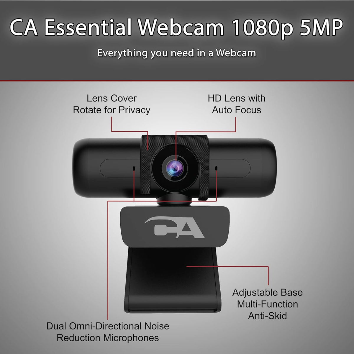 1080p 5MP USB Webcam with Dual Omnidirectional Microphones K1402