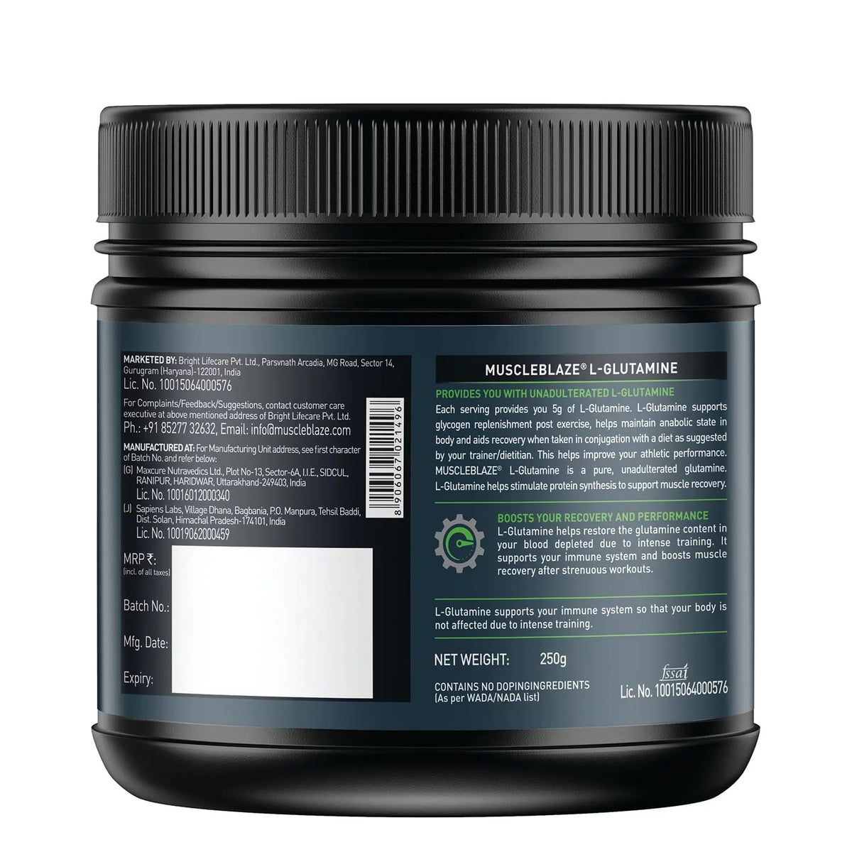 L-Glutamine Powder 250 Gm 50 Servings P199