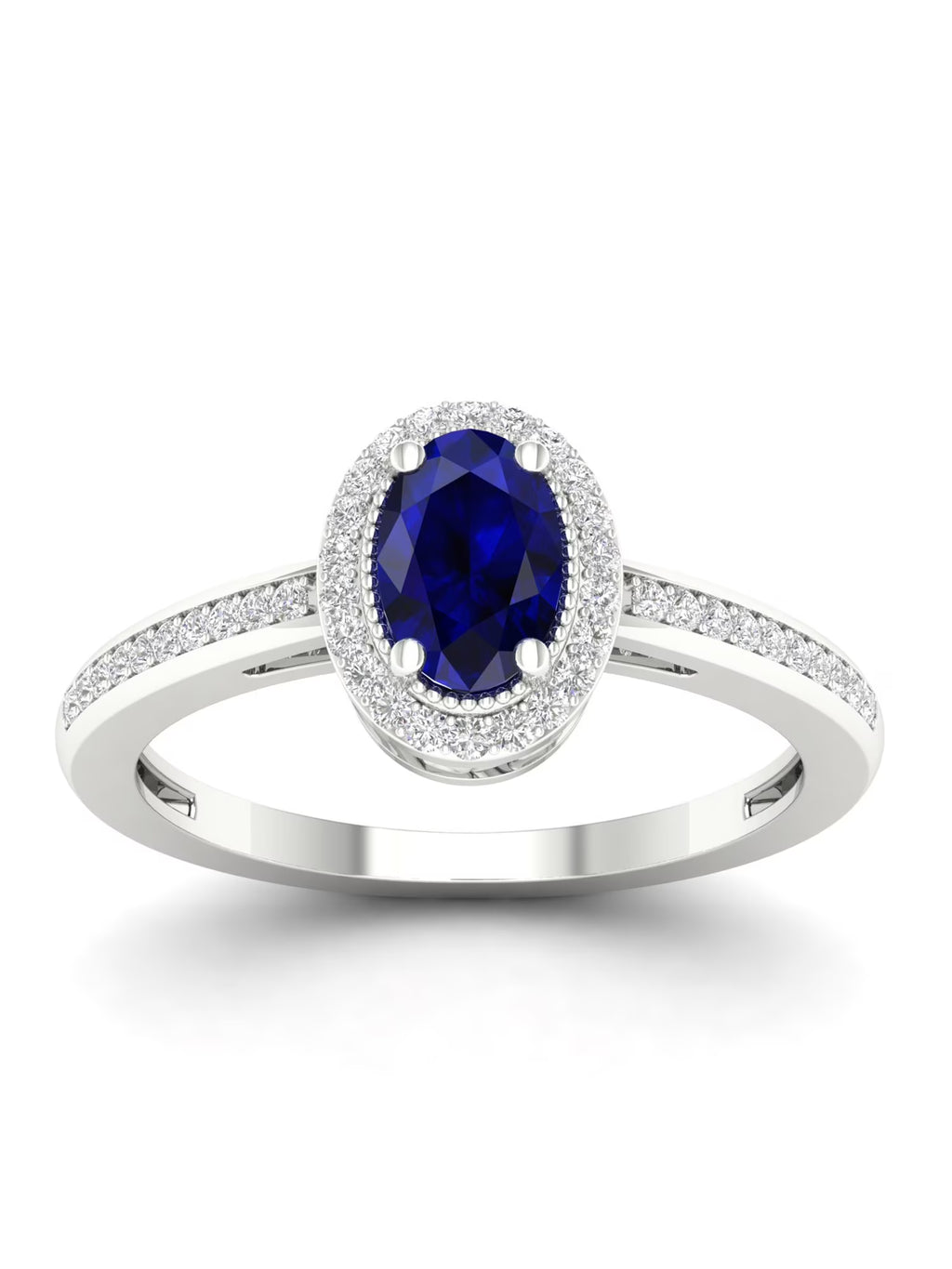10K White Gold Oval Cut Blue Sapphire Diamond Halo Ring W6465