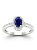 10K White Gold Oval Cut Blue Sapphire Diamond Halo Ring W6465