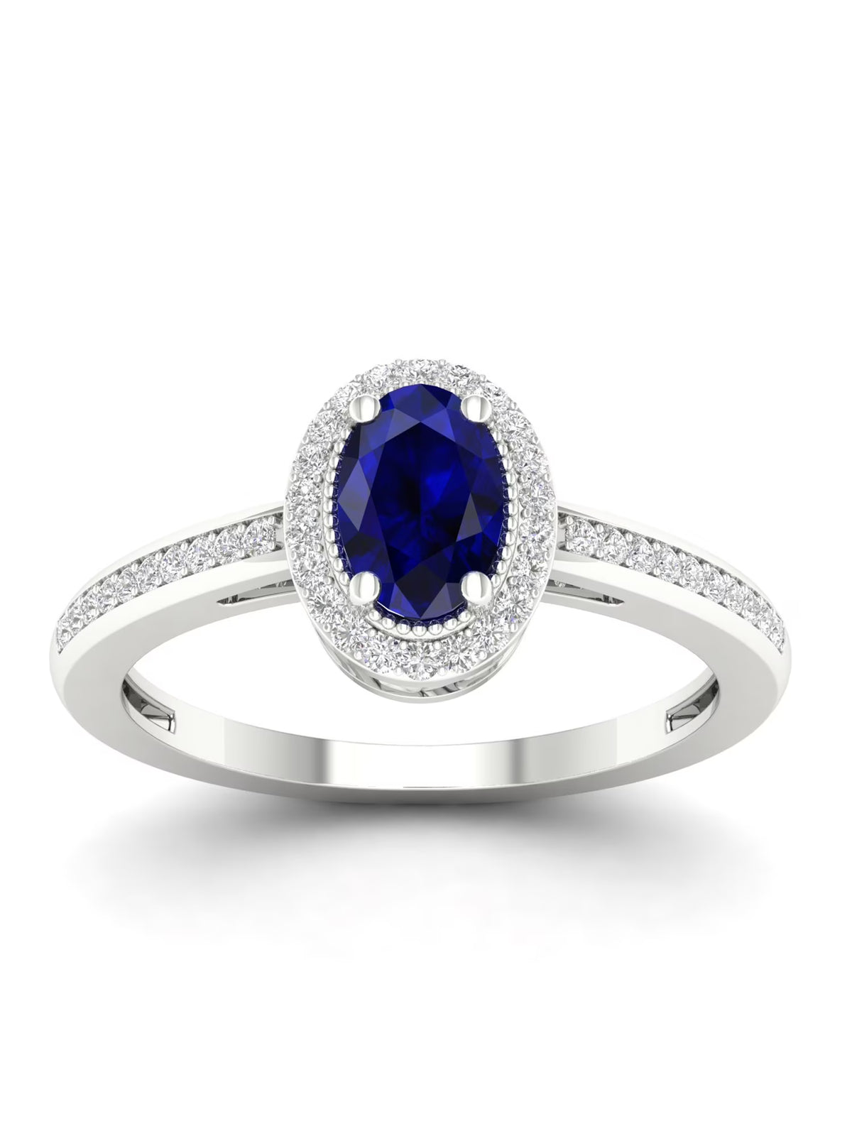 10K White Gold Oval Cut Blue Sapphire Diamond Halo Ring W6465