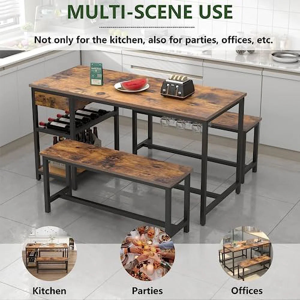 Dining Table Set with 2 Bench and Drawer O9838