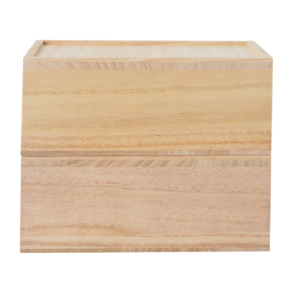 2 Pack Stackable Light Natural Paulownia Wood Boxes with Drawers I52781