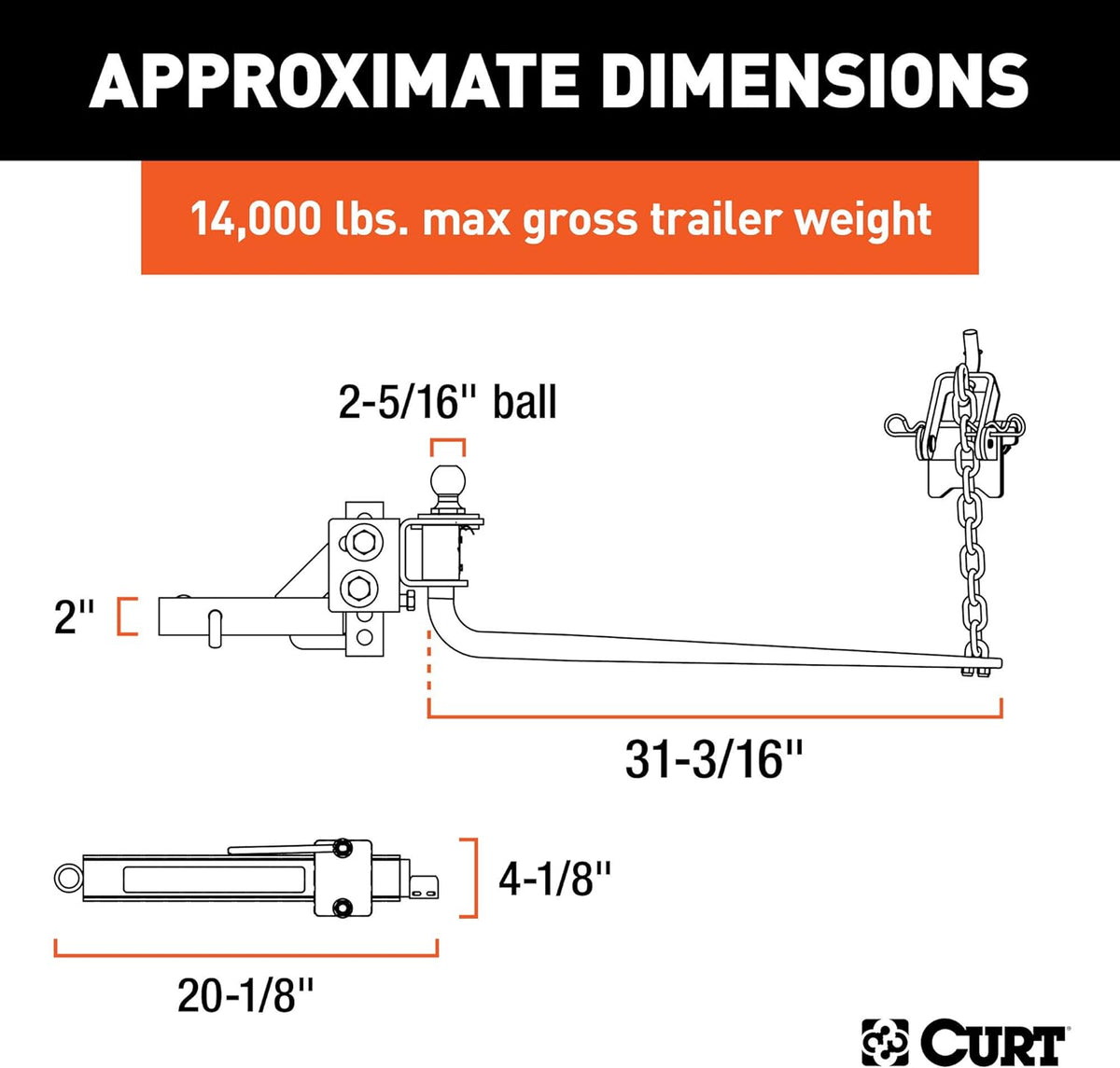 Black Round Bar Weight Distribution Hitch with 2-In Shank, 2-5/16-Inch Ball A27107