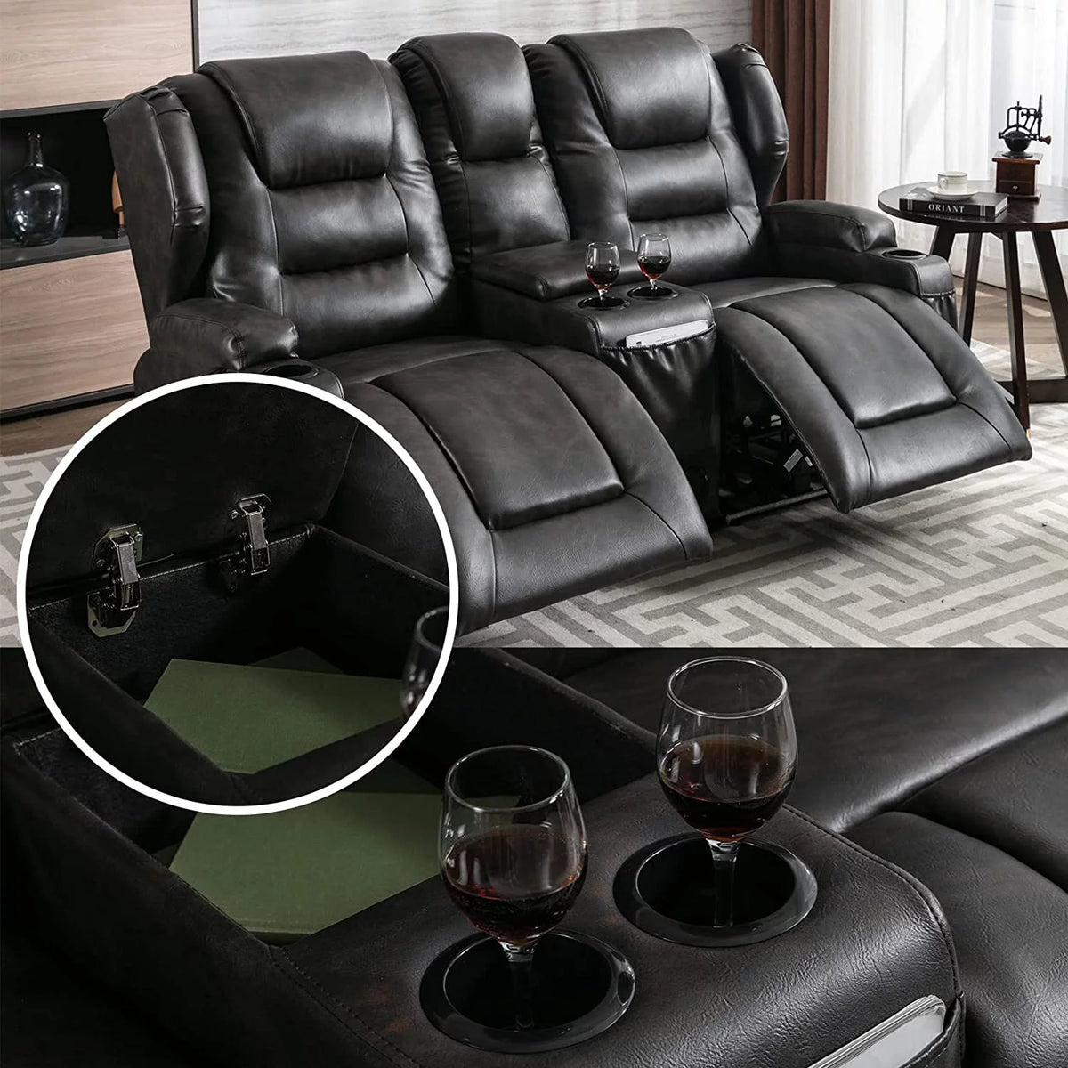 Electric Power Recline Sofa with Console T7639